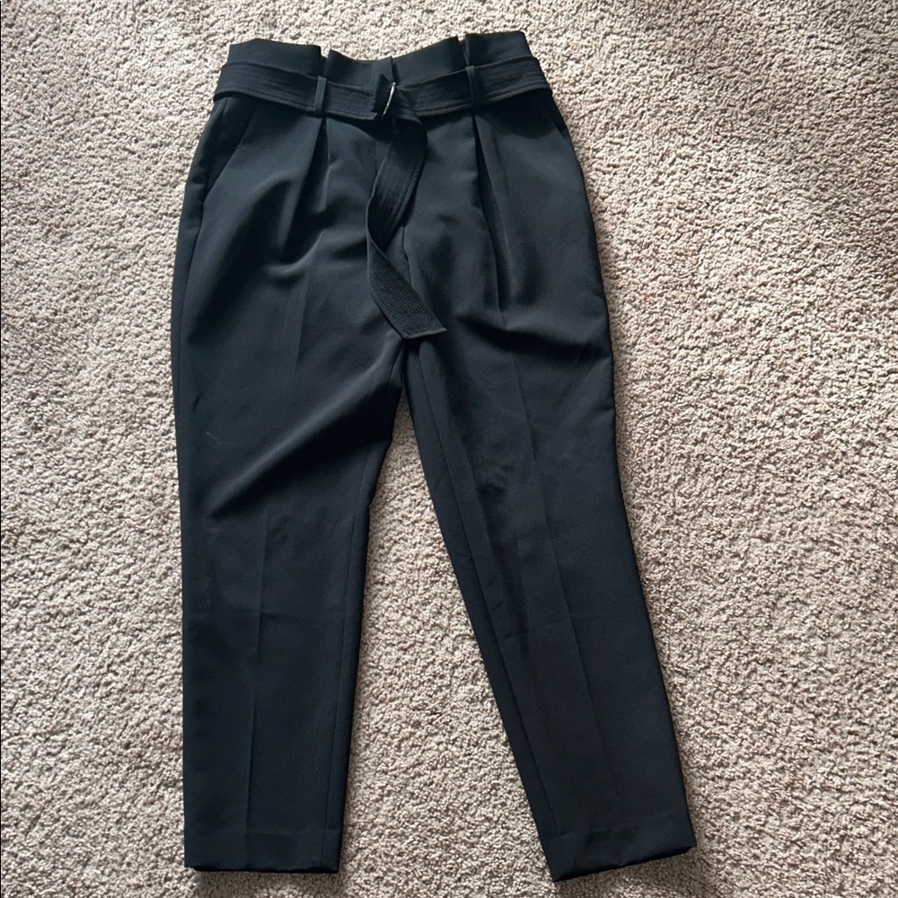 Womens cropped Black Tailored Trousers with Belt